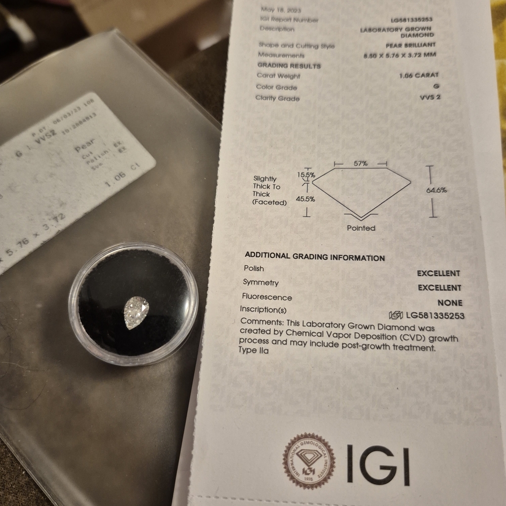 IGI Certified Pear Diamond Loose VVS2 G